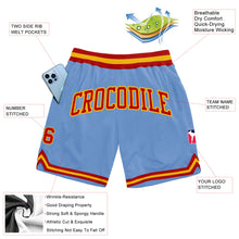 Load image into Gallery viewer, Custom Light Blue Red-Gold Authentic Throwback Basketball Shorts
