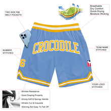 Load image into Gallery viewer, Custom Light Blue Gold-White Authentic Throwback Basketball Shorts
