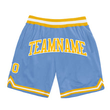 Загрузить изображение в средство просмотра галереи, Custom Light Blue Gold-White Authentic Throwback Basketball Shorts
