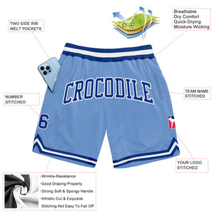 Custom Light Blue Royal-White Authentic Throwback Basketball Shorts