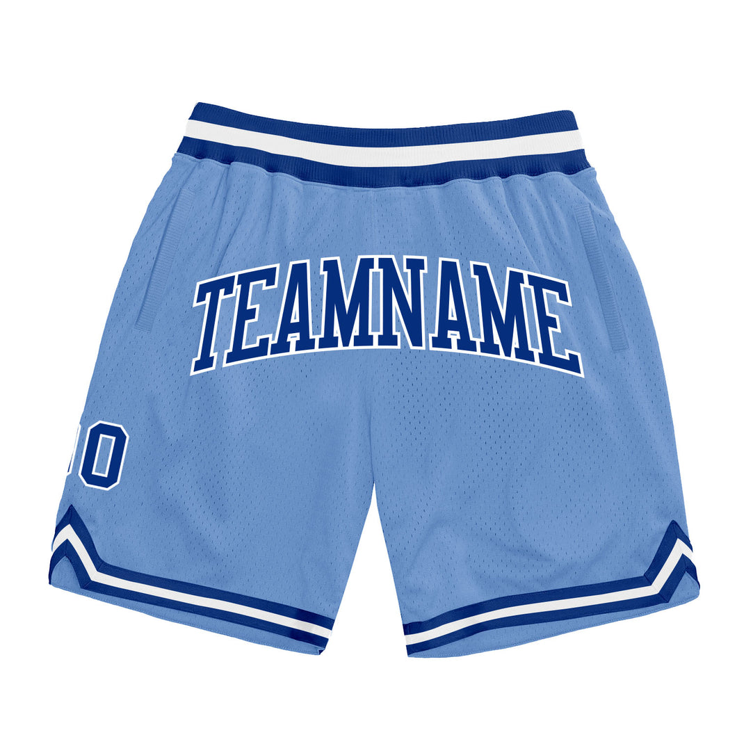 Custom Light Blue Royal-White Authentic Throwback Basketball Shorts