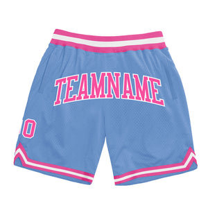 Custom Light Blue Pink-White Authentic Throwback Basketball Shorts