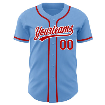 Custom Light Blue Red-White Authentic Baseball Jersey