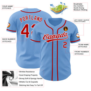 Custom Light Blue Red-White Authentic Baseball Jersey