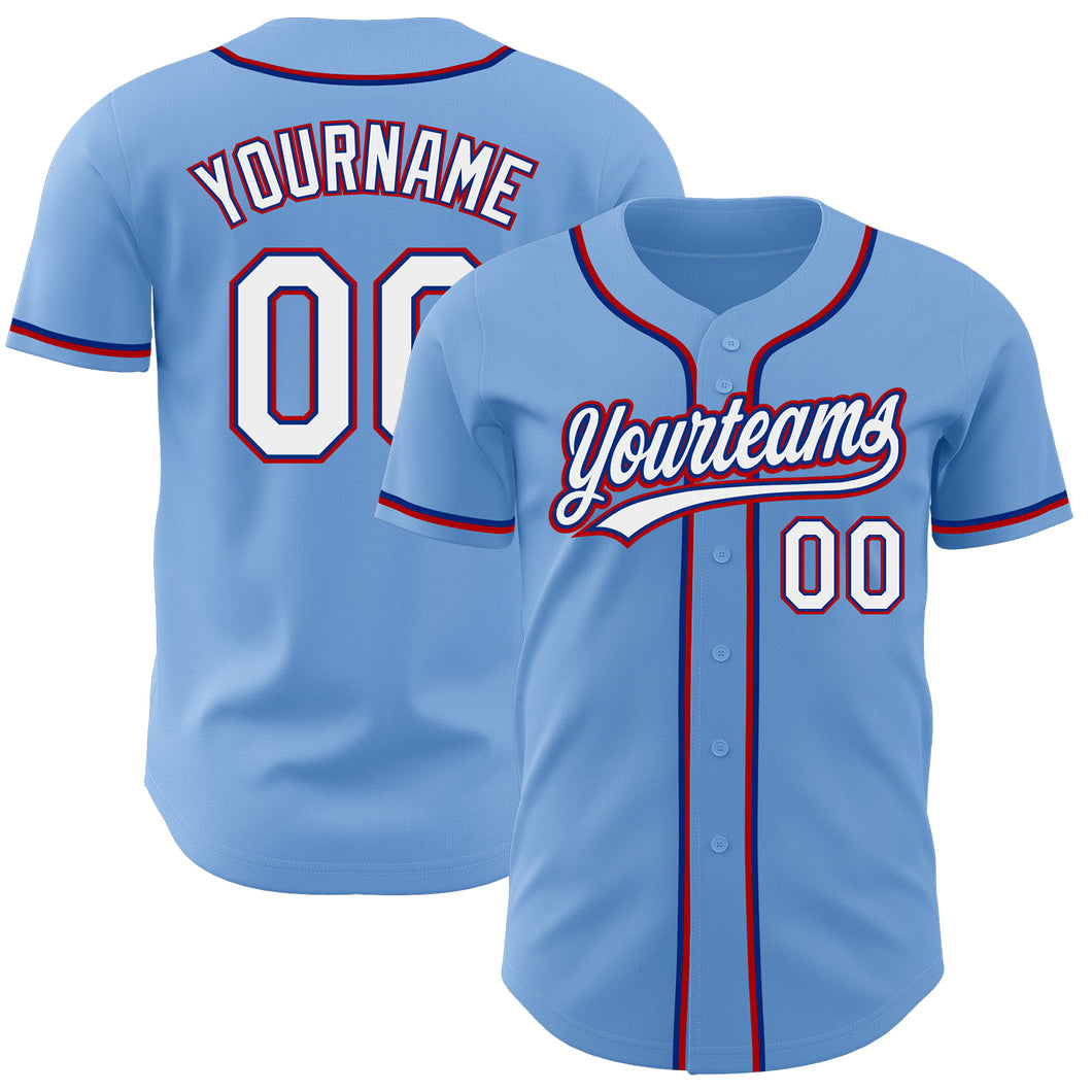 Custom Light Blue White Royal-Red Authentic Baseball Jersey