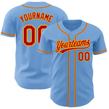 Load image into Gallery viewer, Custom Light Blue Red-Gold Authentic Baseball Jersey
