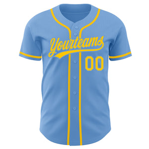 Custom Light Blue Gold Authentic Baseball Jersey