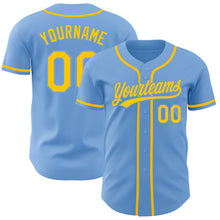 Load image into Gallery viewer, Custom Light Blue Gold Authentic Baseball Jersey
