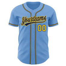 Load image into Gallery viewer, Custom Light Blue Gold-Navy Authentic Baseball Jersey
