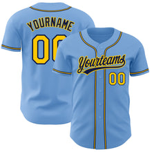 Load image into Gallery viewer, Custom Light Blue Gold-Navy Authentic Baseball Jersey
