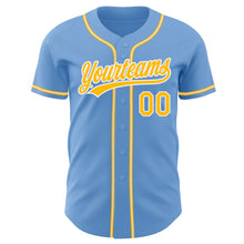 Load image into Gallery viewer, Custom Light Blue Gold-White Authentic Baseball Jersey
