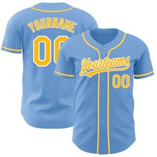 Load image into Gallery viewer, Custom Light Blue Gold-White Authentic Baseball Jersey
