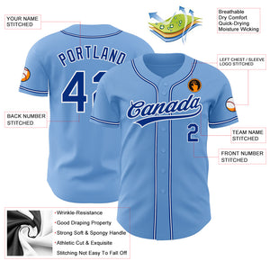 Custom Light Blue Royal-White Authentic Baseball Jersey