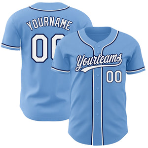 Custom Light Blue White-Navy Authentic Baseball Jersey