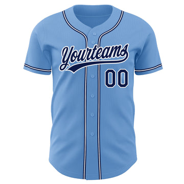 Custom Light Blue Navy-White Authentic Baseball Jersey