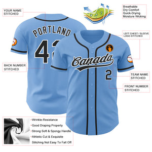 Custom Light Blue Black-White Authentic Baseball Jersey