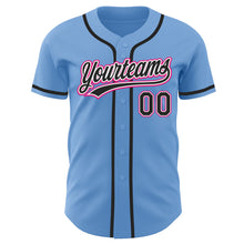 Load image into Gallery viewer, Custom Light Blue Black-Hot Pink Authentic Baseball Jersey
