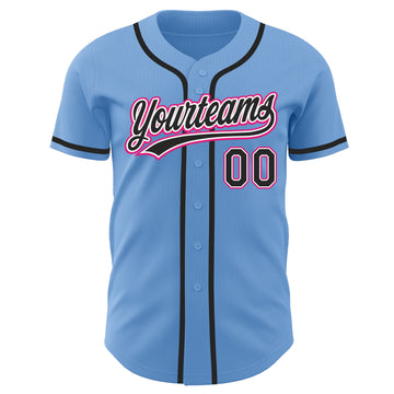 Custom Light Blue Black-Hot Pink Authentic Baseball Jersey