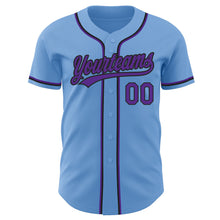 Load image into Gallery viewer, Custom Light Blue Purple-Black Authentic Baseball Jersey
