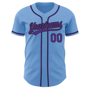 Custom Light Blue Purple-Black Authentic Baseball Jersey