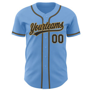 Custom Light Blue Black-Old Gold Authentic Baseball Jersey