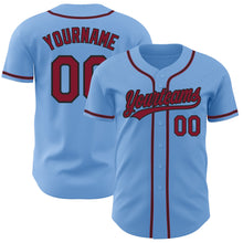 Load image into Gallery viewer, Custom Light Blue Crimson-Black Authentic Baseball Jersey
