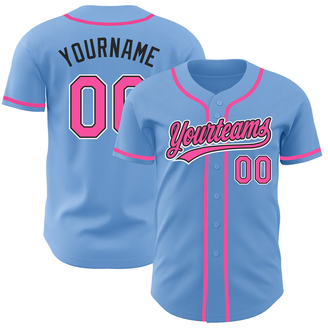 Custom Light Blue Pink-Black Authentic Baseball Jersey