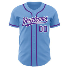 Load image into Gallery viewer, Custom Light Blue Purple-White Authentic Baseball Jersey
