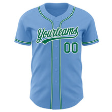 Load image into Gallery viewer, Custom Light Blue Kelly Green-White Authentic Baseball Jersey
