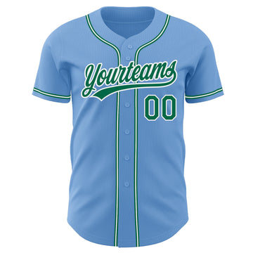 Custom Light Blue Kelly Green-White Authentic Baseball Jersey