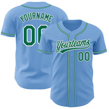 Load image into Gallery viewer, Custom Light Blue Kelly Green-White Authentic Baseball Jersey
