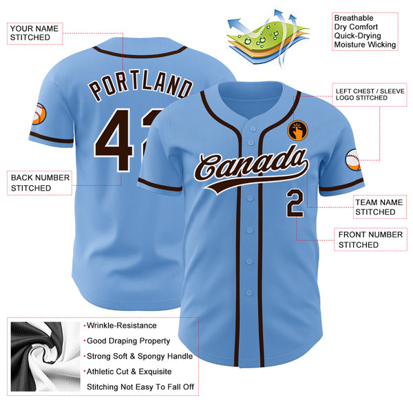 Cheap Custom Light Blue Brown-White Authentic Baseball Jersey Free Shipping  – CustomJerseysPro