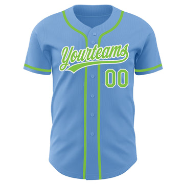 Custom Light Blue Neon Green-White Authentic Baseball Jersey