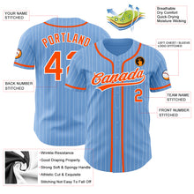 Laden Sie das Bild in den Galerie-Viewer, Custom Light Blue White Pinstripe Orange Authentic Baseball Jersey
