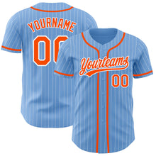 Laden Sie das Bild in den Galerie-Viewer, Custom Light Blue White Pinstripe Orange Authentic Baseball Jersey
