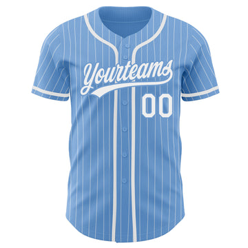 Custom Light Blue White Pinstripe White Authentic Baseball Jersey