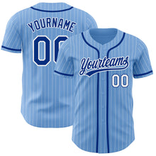 Load image into Gallery viewer, Custom Light Blue White Pinstripe Royal Authentic Baseball Jersey
