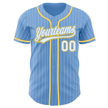 Load image into Gallery viewer, Custom Light Blue White Pinstripe White-Gold Authentic Baseball Jersey
