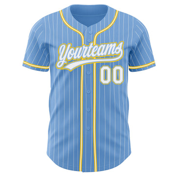 Custom Light Blue White Pinstripe White-Gold Authentic Baseball Jersey