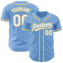 Load image into Gallery viewer, Custom Light Blue White Pinstripe White-Gold Authentic Baseball Jersey
