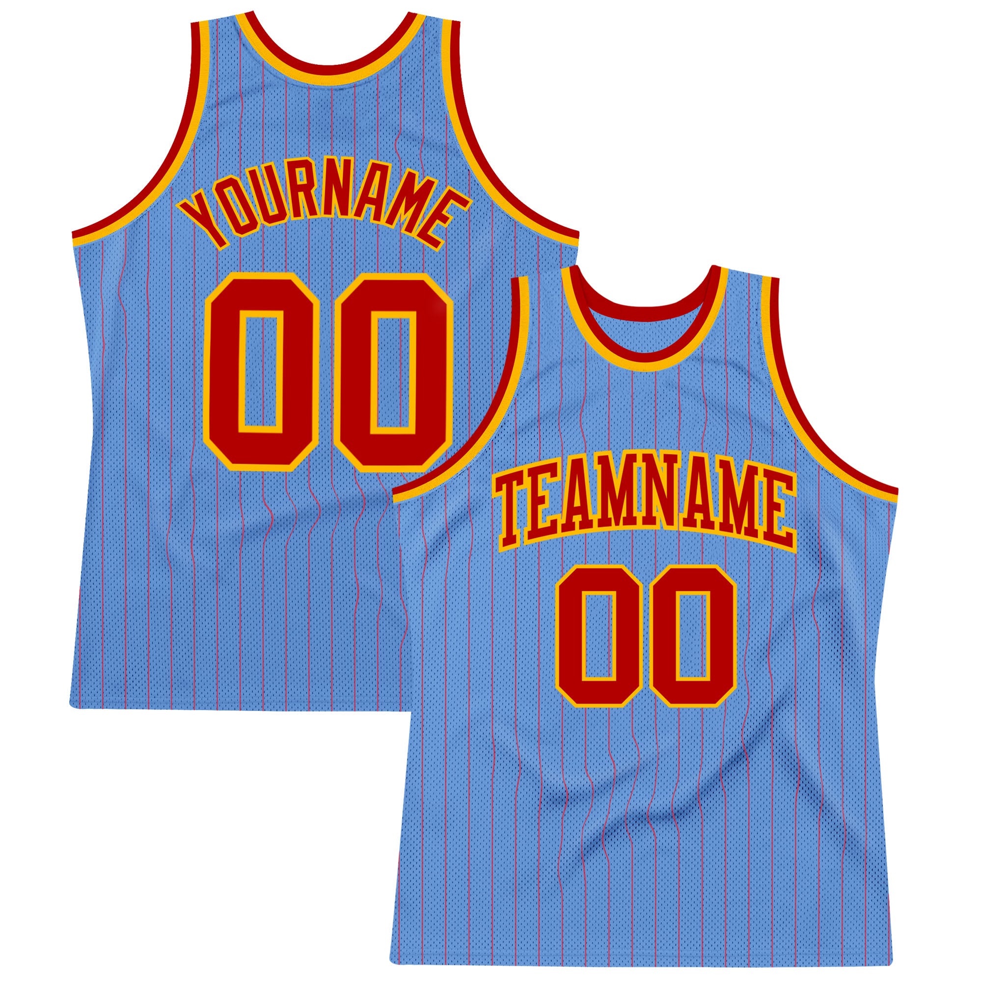 Custom Light Blue Red Pinstripe Red-Gold Authentic Basketball Jersey  Discount