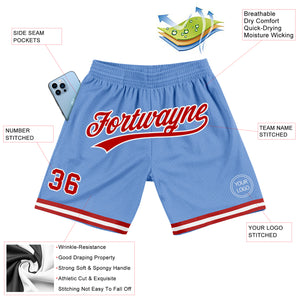 Custom Light Blue Red-White Authentic Throwback Basketball Shorts