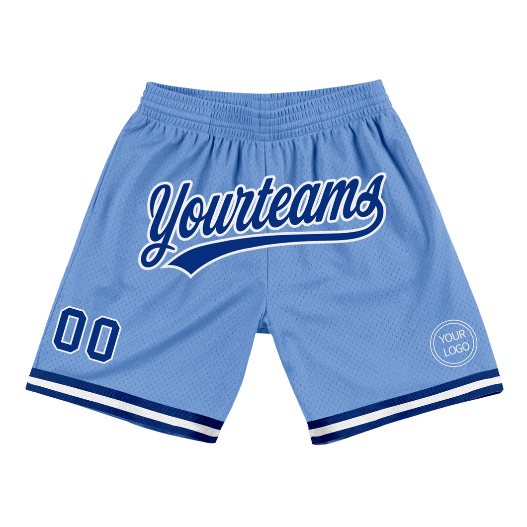 Custom Light Blue Royal-White Authentic Throwback Basketball Shorts