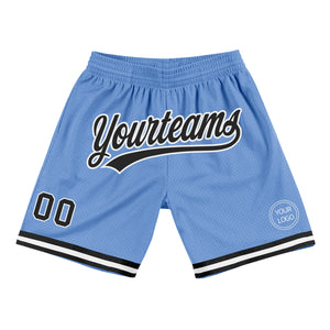 Custom Light Blue Black-White Authentic Throwback Basketball Shorts