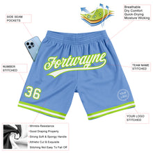Load image into Gallery viewer, Custom Light Blue White-Neon Green Authentic Throwback Basketball Shorts
