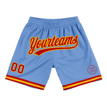 Загрузить изображение в средство просмотра галереи, Custom Light Blue Red-Gold Authentic Throwback Basketball Shorts
