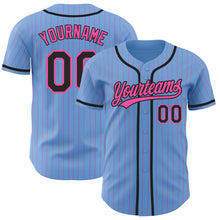 Load image into Gallery viewer, Custom Light Blue Pink Pinstripe Black Authentic Baseball Jersey
