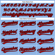 Load image into Gallery viewer, Custom Light Blue Red Pinstripe Black Authentic Baseball Jersey
