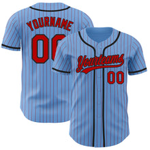 Load image into Gallery viewer, Custom Light Blue Red Pinstripe Black Authentic Baseball Jersey
