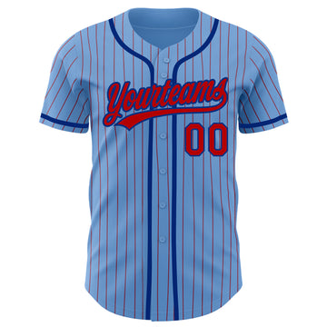 Custom Light Blue Red Pinstripe Royal Authentic Baseball Jersey